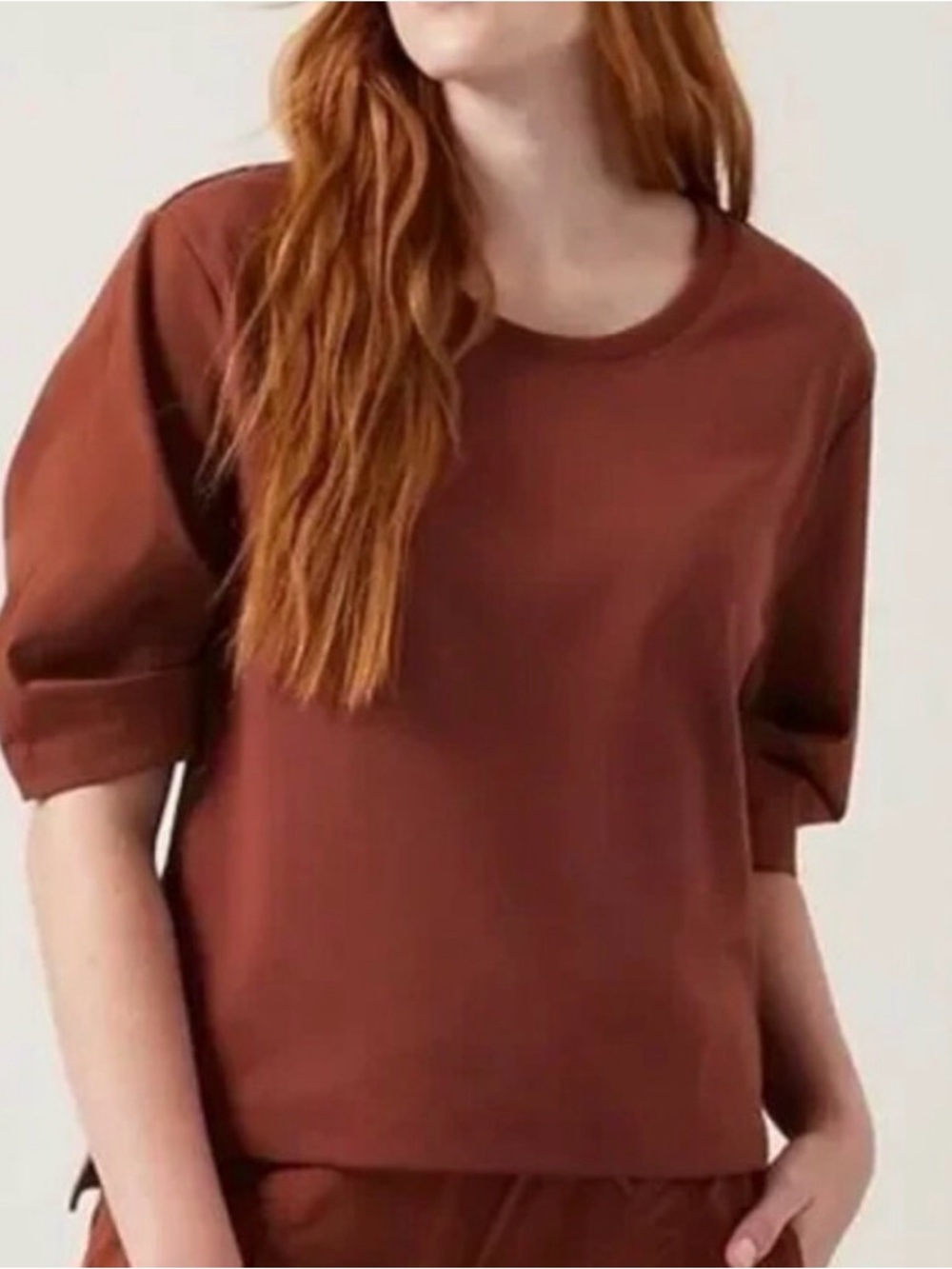 Athleta Relaxed Short-Sleeve Puff Tee in Rust